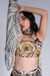 Ripple Effect - Black & Wheat Gold Embroidered Lehenga Set